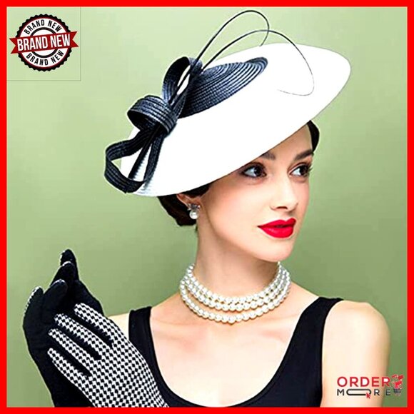 Vintage Straw Fedora Wide Brim Hat for Women Church Tea Party Formal Occasions
